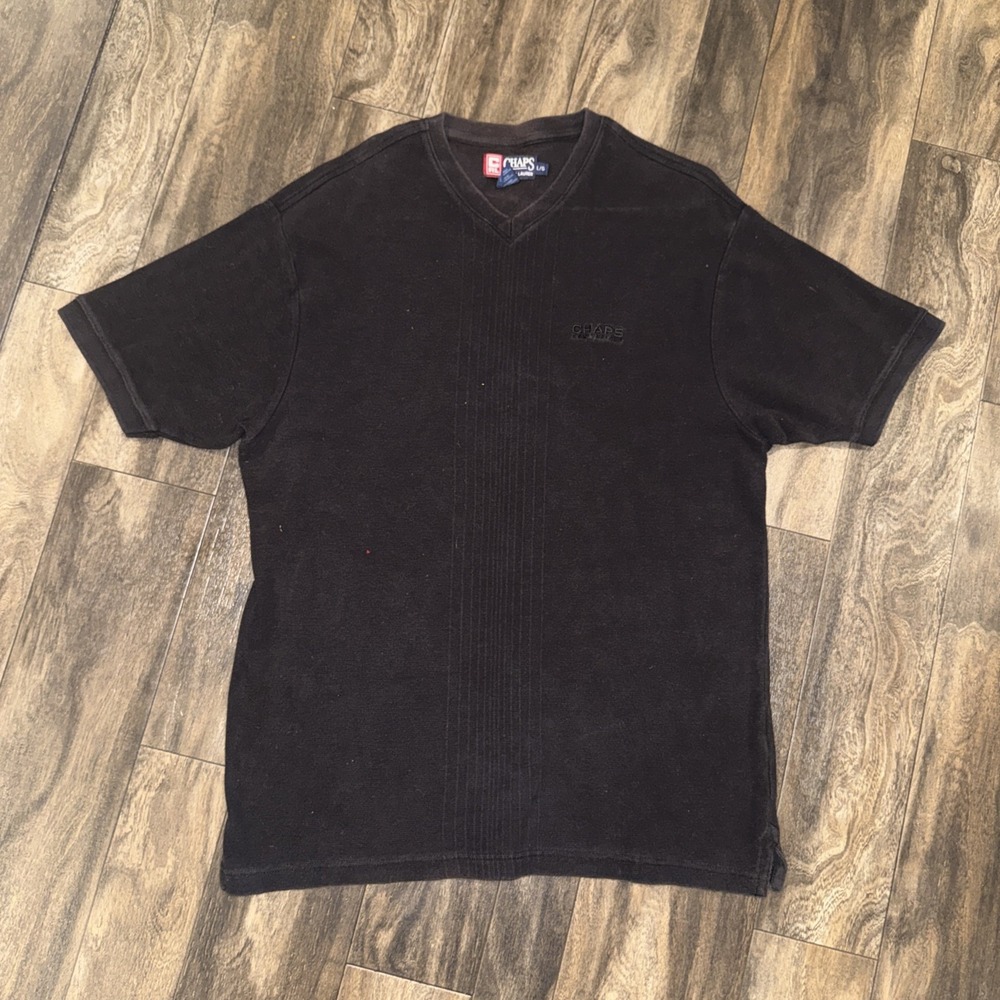 Chaps Ralph Lauren‎ Men's V-Neck Black Tight-Knit 100% Cotton Short-Sleeve Shirt
